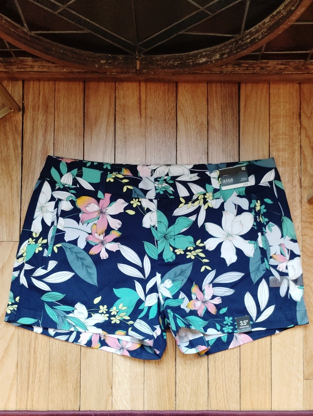 a.n.a Navy Floral Athletic Shorts with Multicolor Blooms